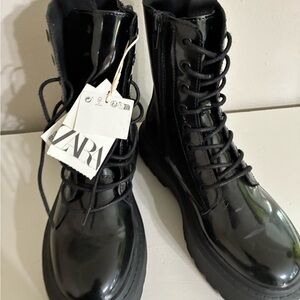 Zara Glossy Black Lace-Up Boots (Girls)